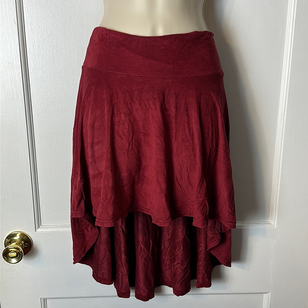 Dark Red Hi-Low Faux Suede Mini Skirt SM
